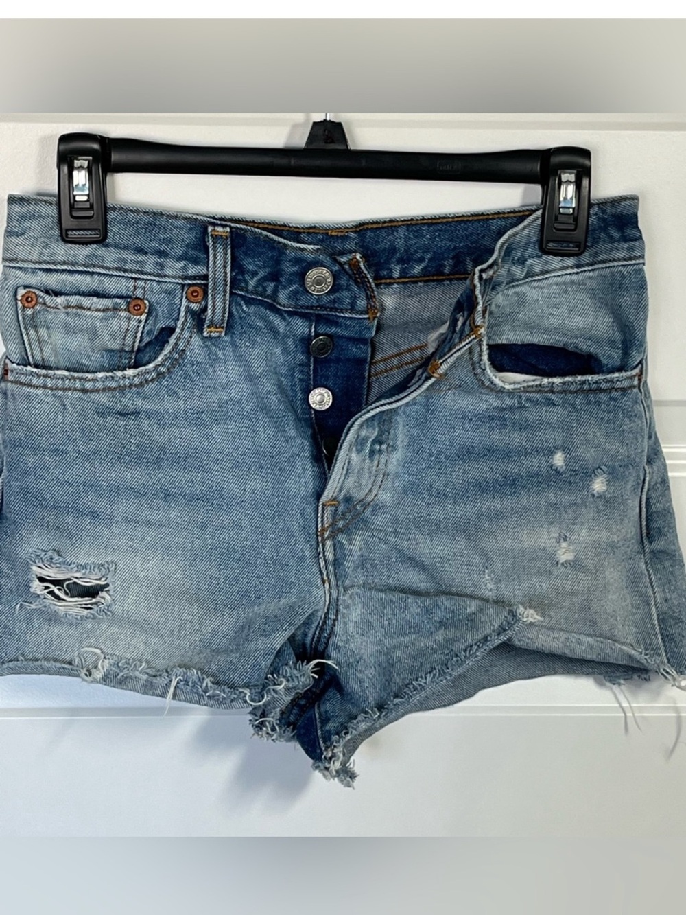 Levi’s High Rise Cutoff Shorts 27 Distressed Button Fly Raw Hem Denim